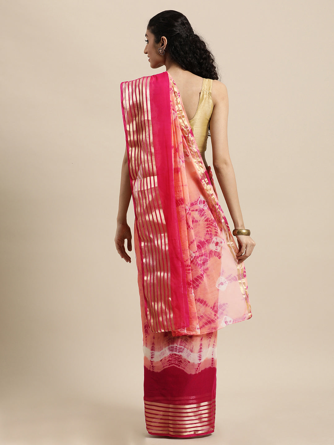 Pink Hand Dyed Shibori Zari Work Art Silk Saree