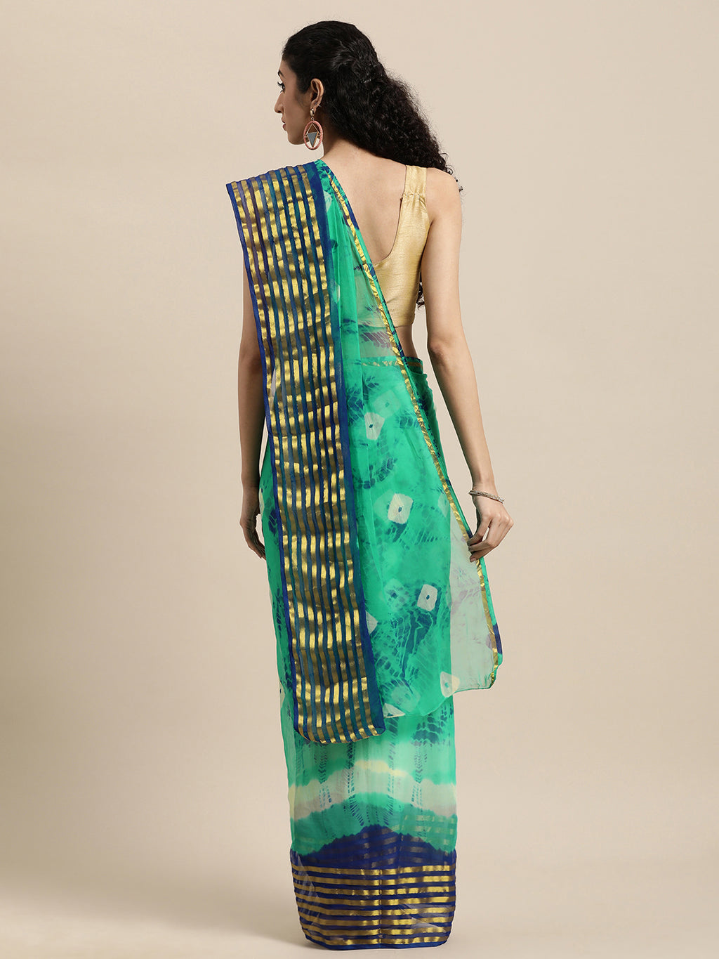 Green Hand Dyed Shibori Zari Work Chiffon Saree