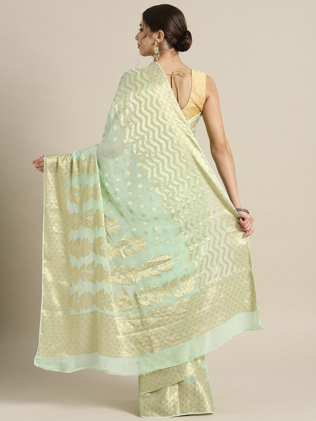 Green Zari Work Georgette Saree