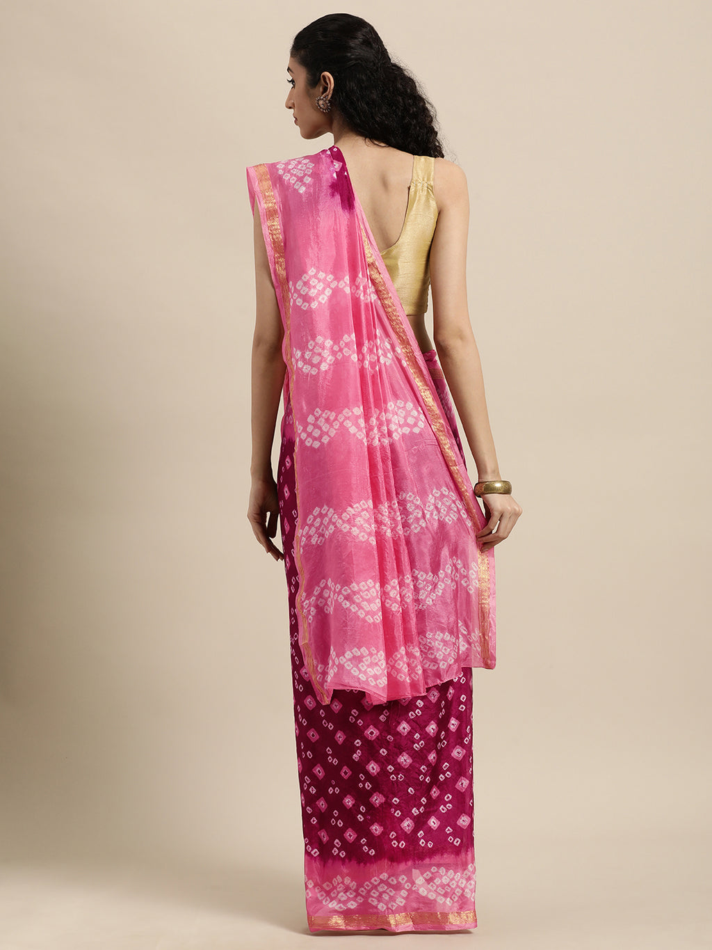 Pink Bandhani Printed Art Silk Saree
