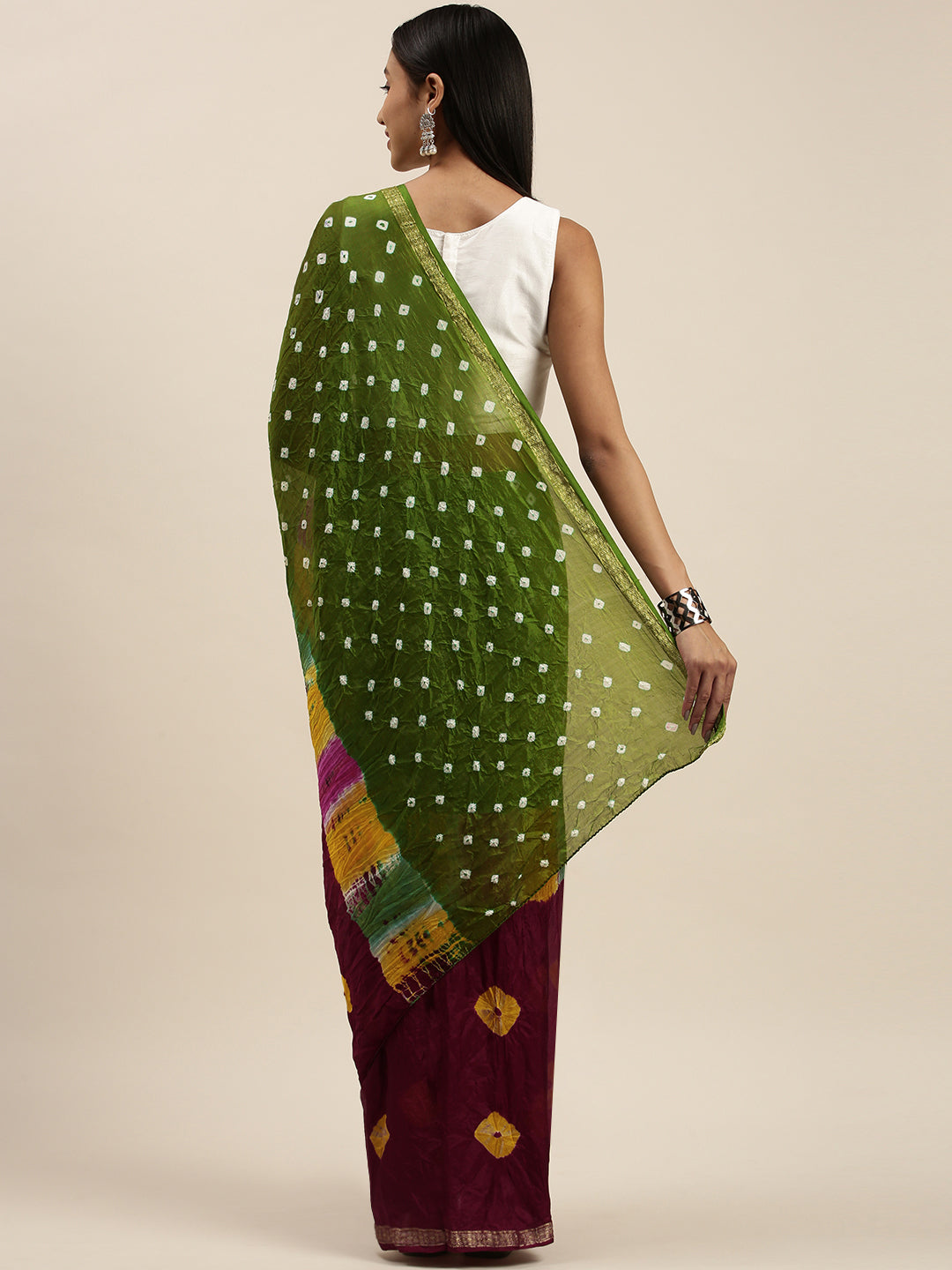 Maroon Shaded Bandhani Zari Work Art Silk Saree