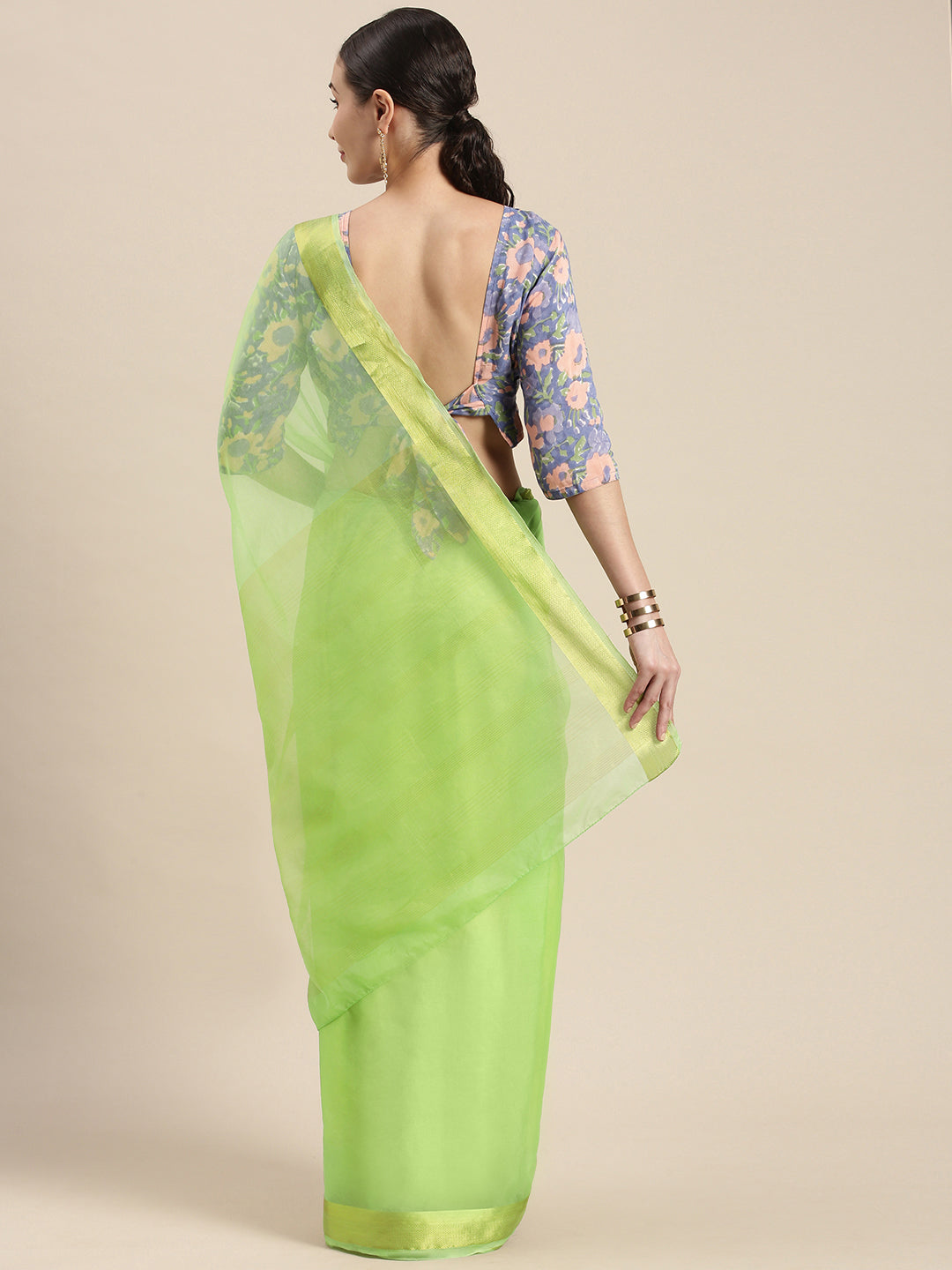 Green Zari Border Organza Saree