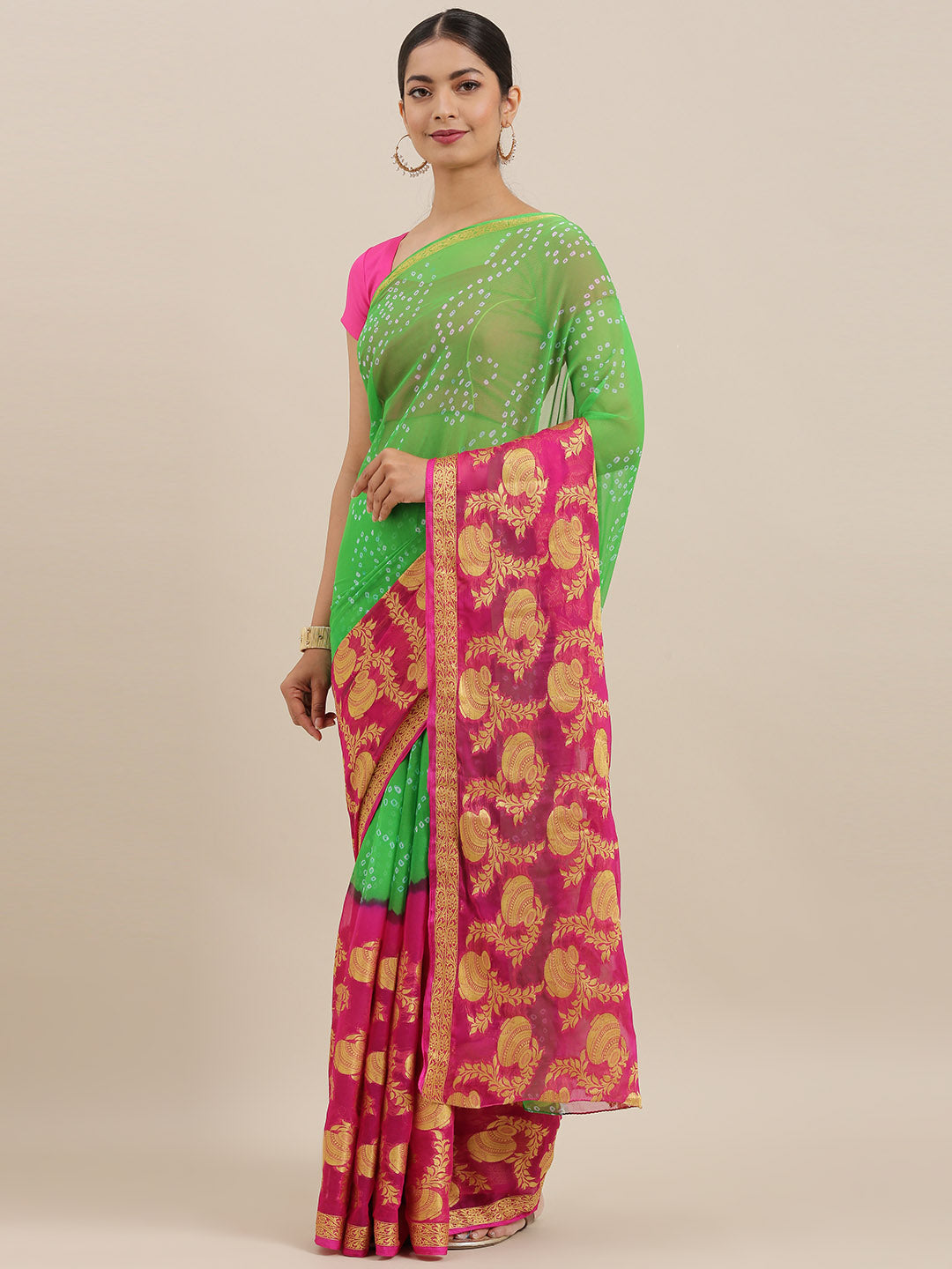 Green Bandhani Chiffon Saree