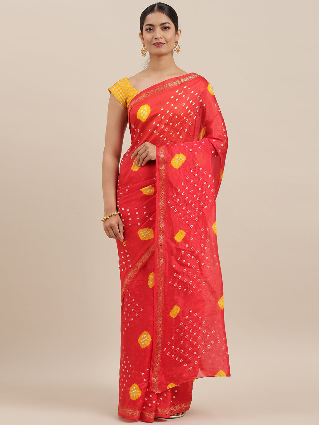 Red Hand Dyed Art Silk Saree