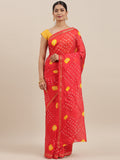 Red Hand Dyed Art Silk Saree