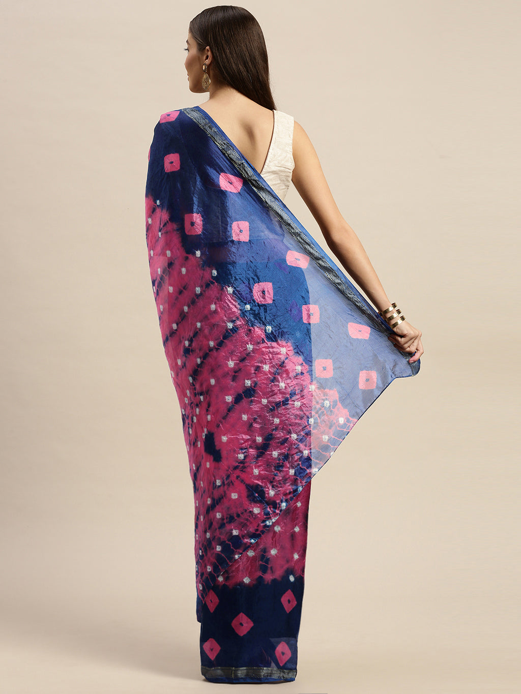 Pink & Blue Bandhani Art Silk Saree