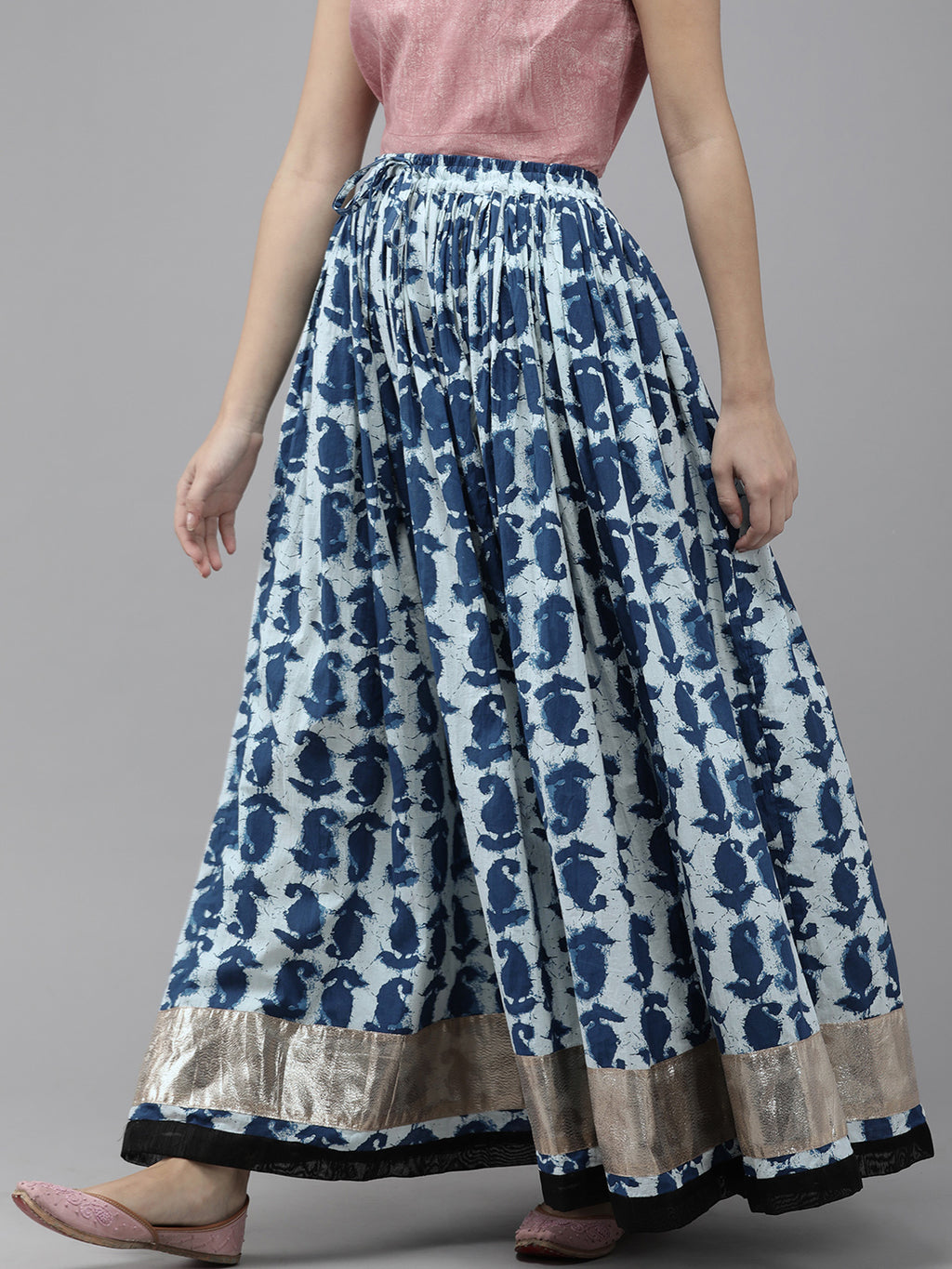 Women Blue Tie & Dye Flared Maxi Skirt
