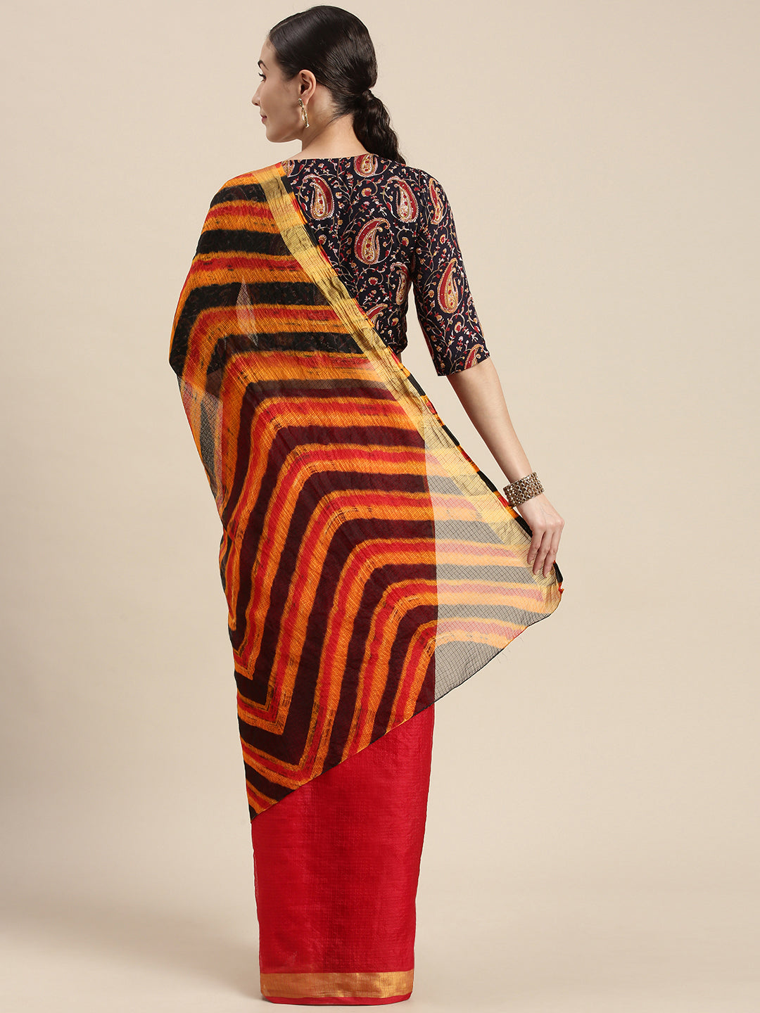 Multi Color Hand Dyed Leheriya Kota Doria Silk Saree