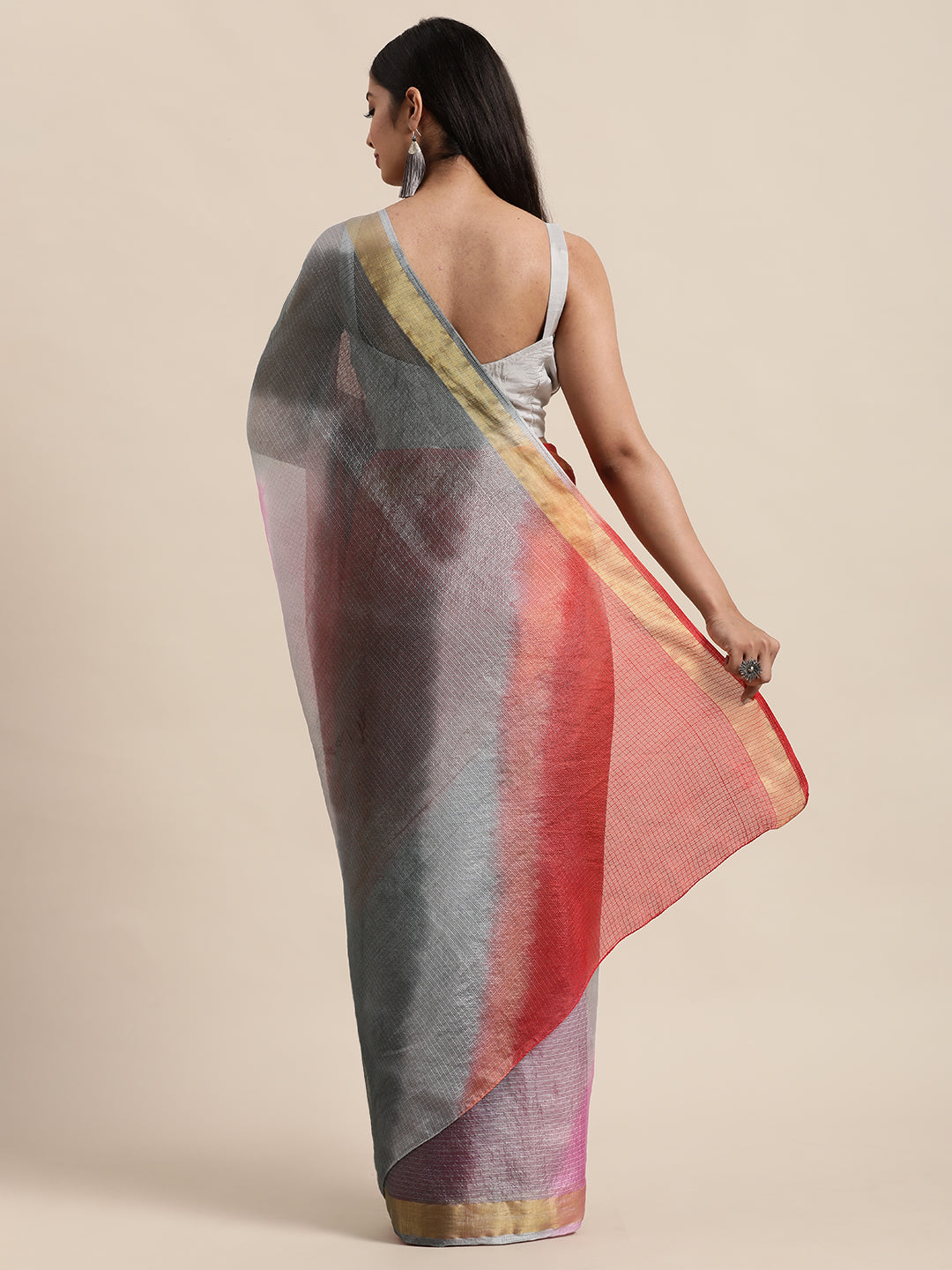 Multi Color Tie & Dye Zari Border Kota Doria Silk Saree