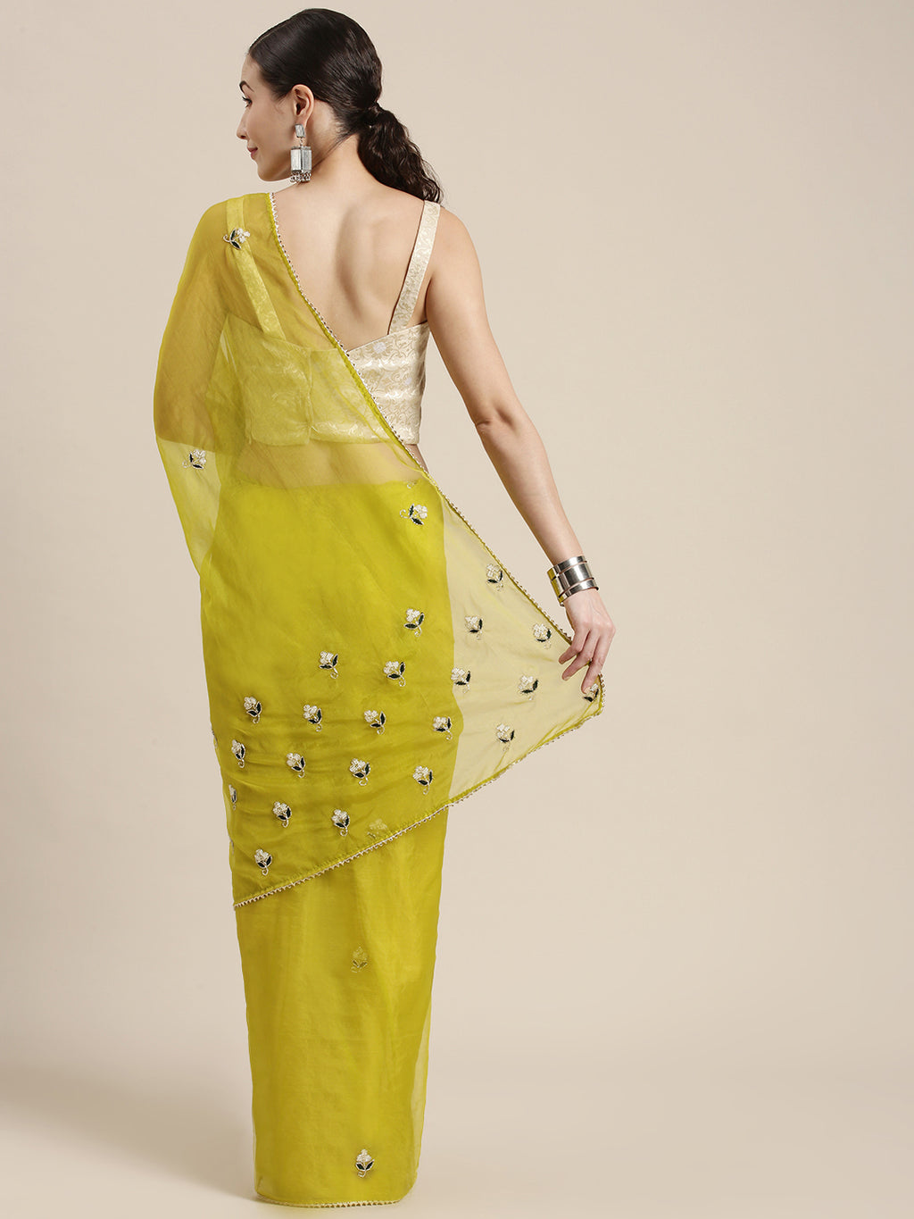 Aastha Choudhary In Green Hand Embroidered Organza Saree