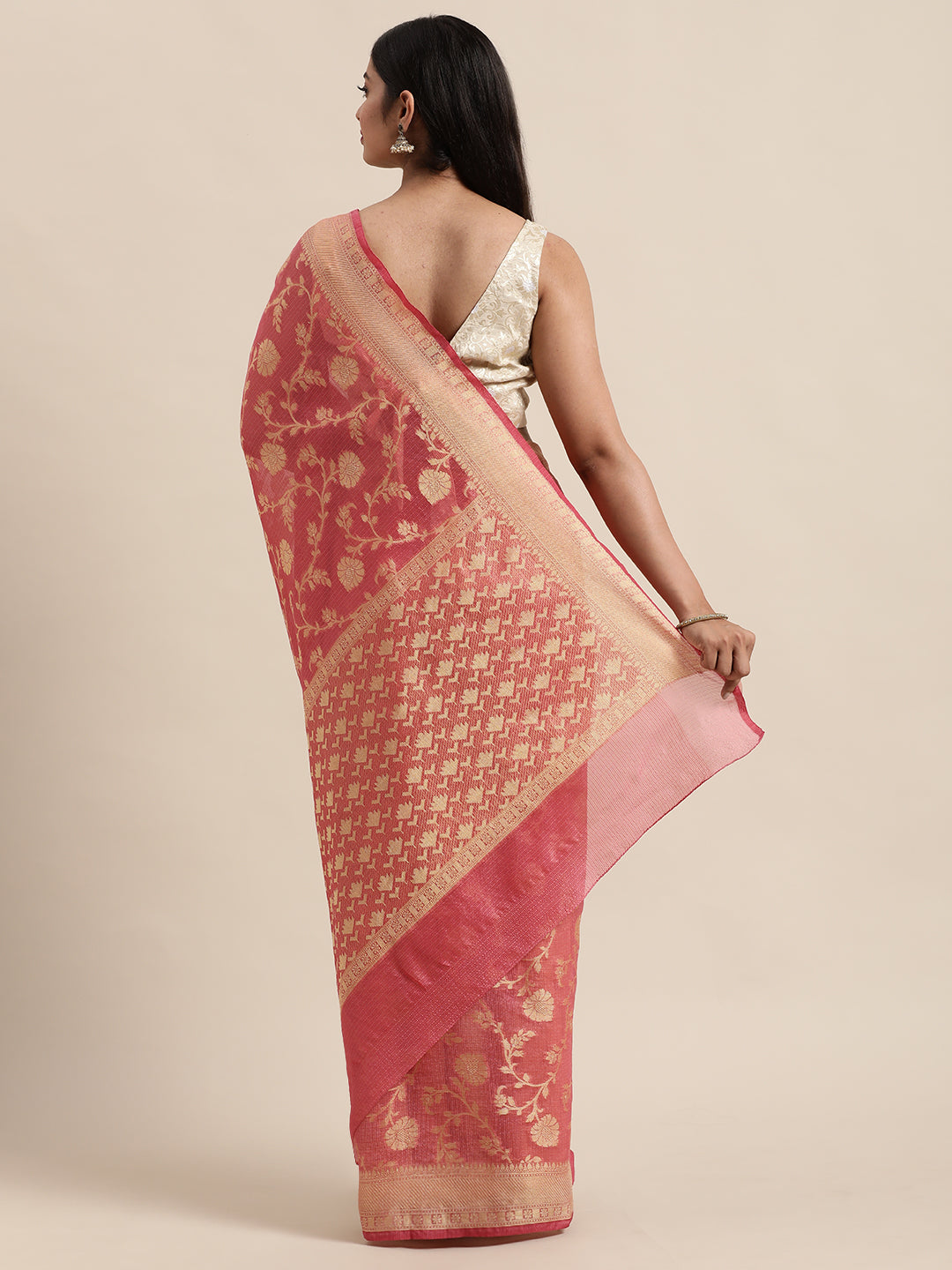 Pink Kota Doria Silk Saree