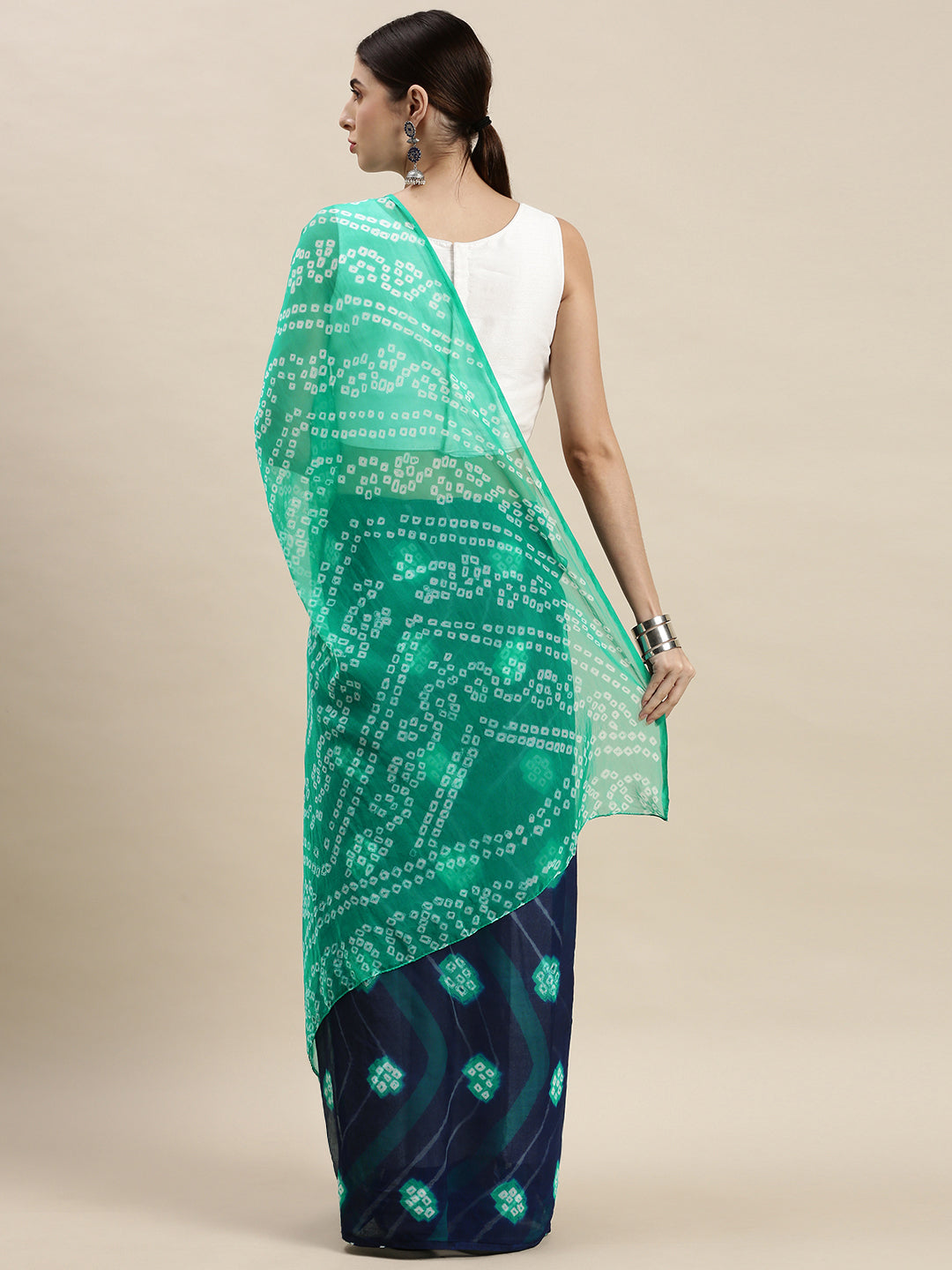 Navy Blue Bandhani With Leheriya Chiffon Saree
