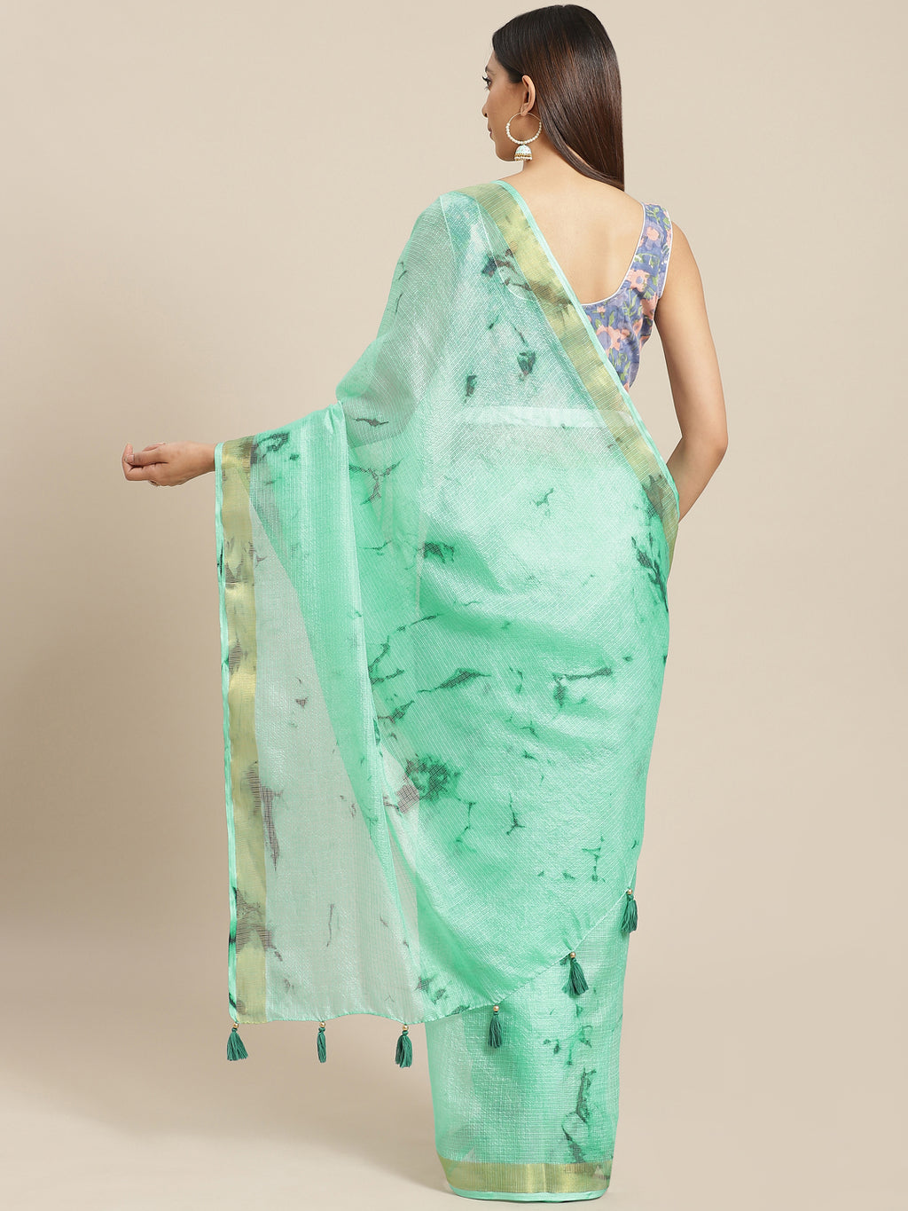 Green Hand-Dyed Zari Border Kota Doria Silk Saree