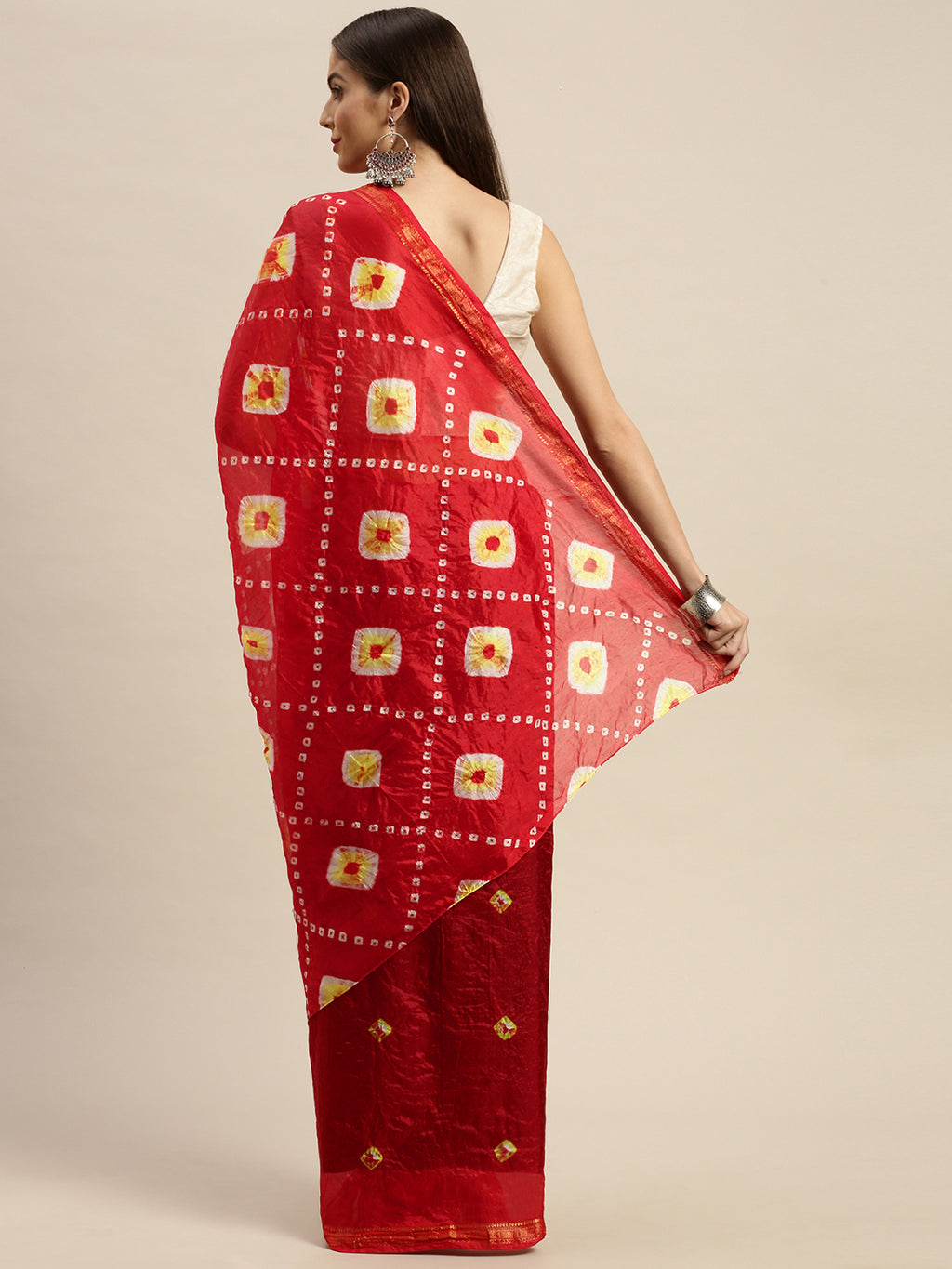 Red Hand-Dyed Bandhani Art Silk Saree