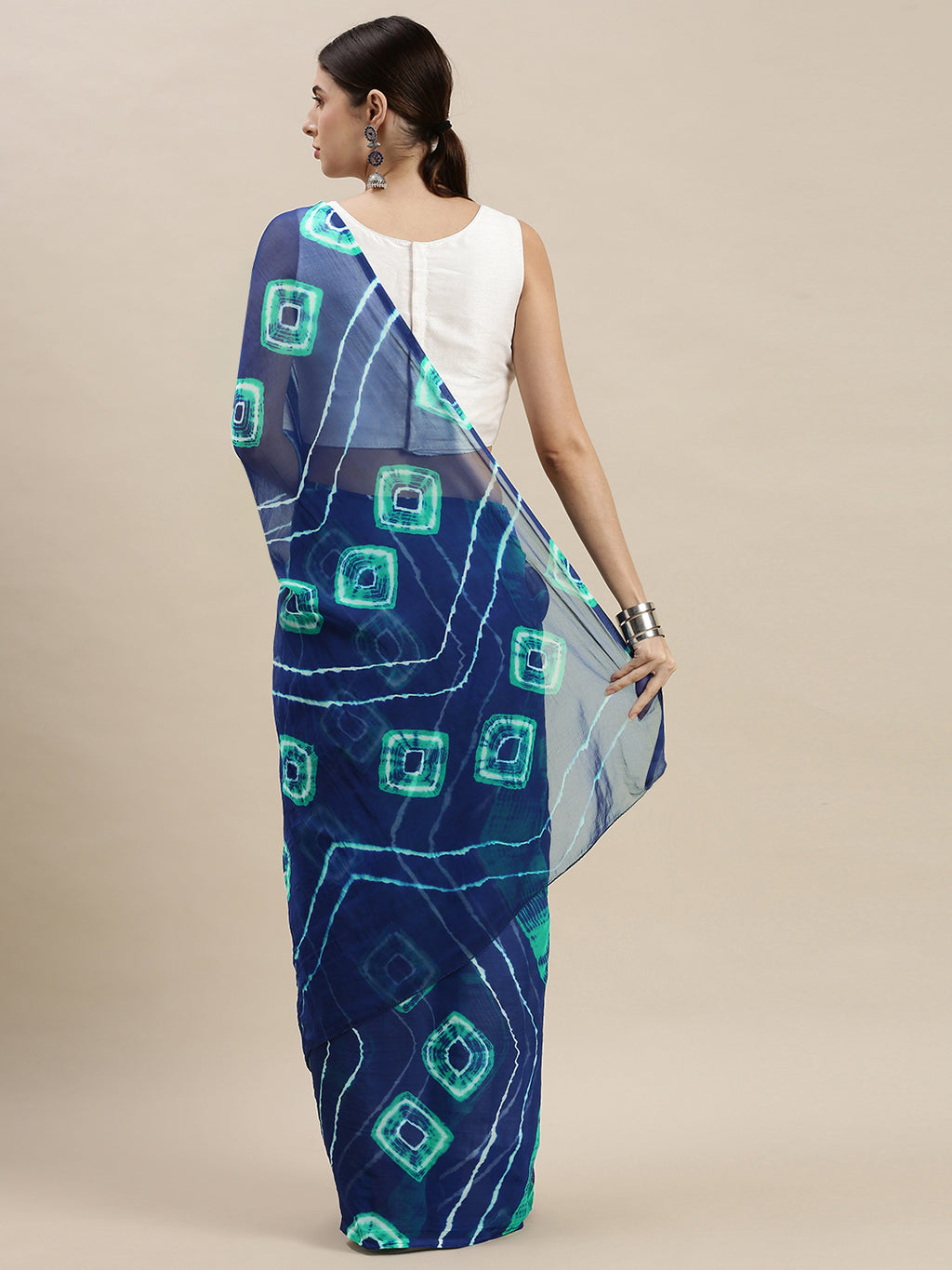 Blue Bandhani With Leheriya & Shibori Print Chiffon Saree