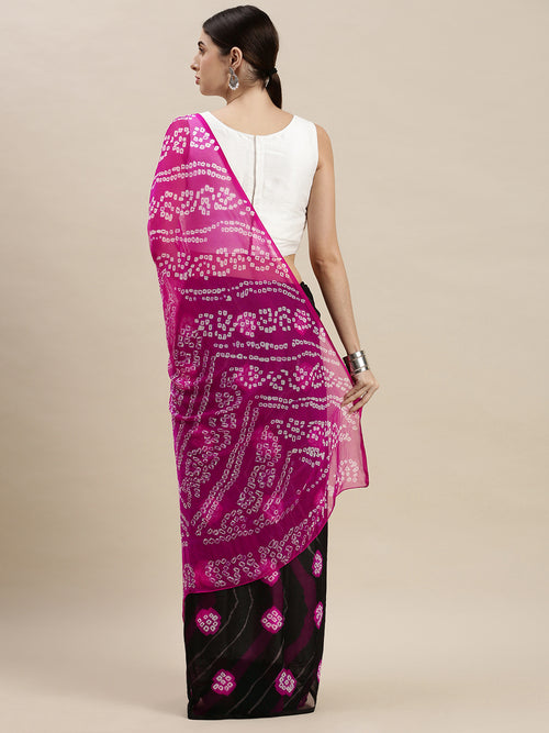 Black Shaded Bandhani Chiffon Saree