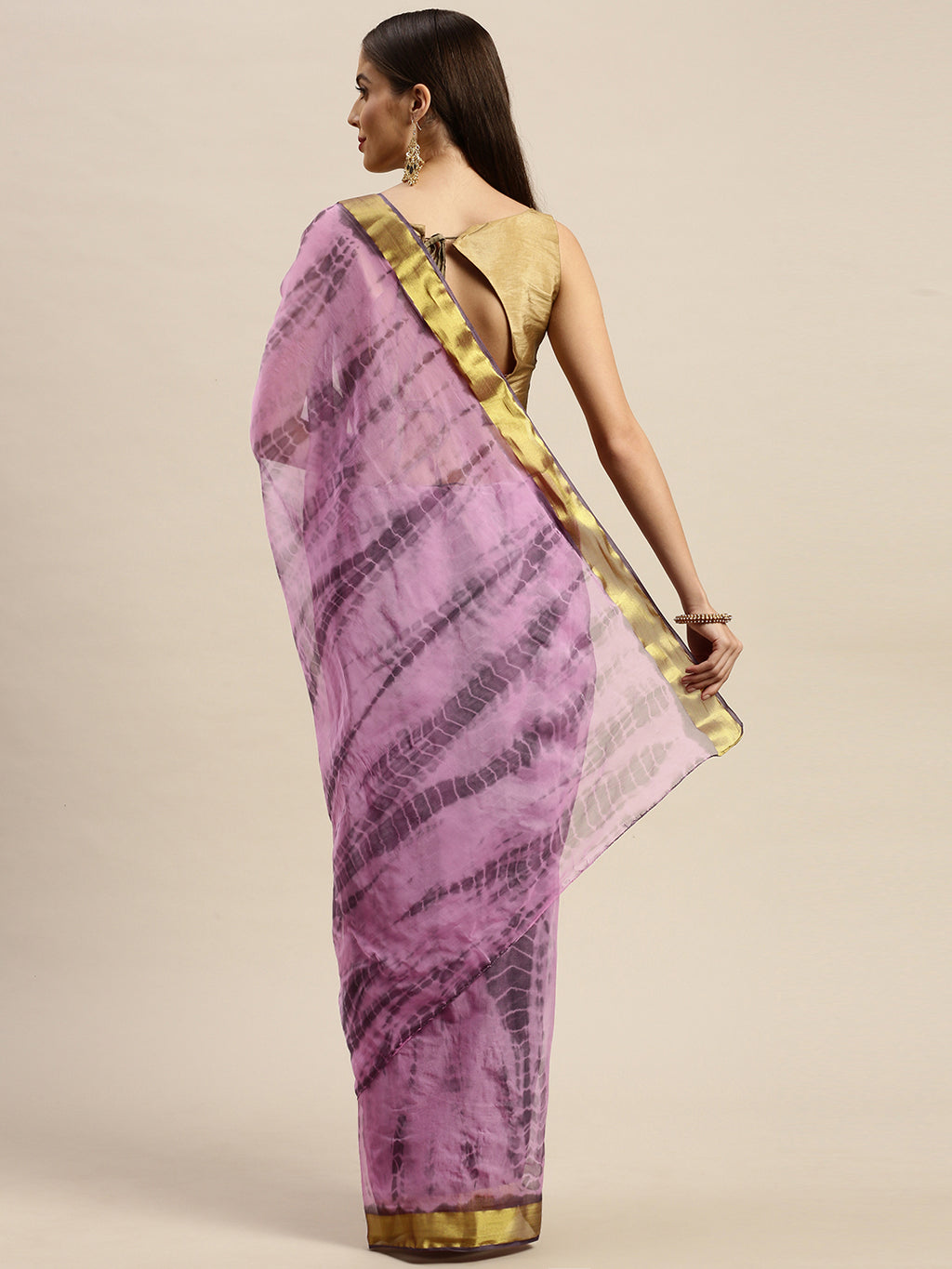 Pink Hand Dyed Shibori Poly Chiffon Saree