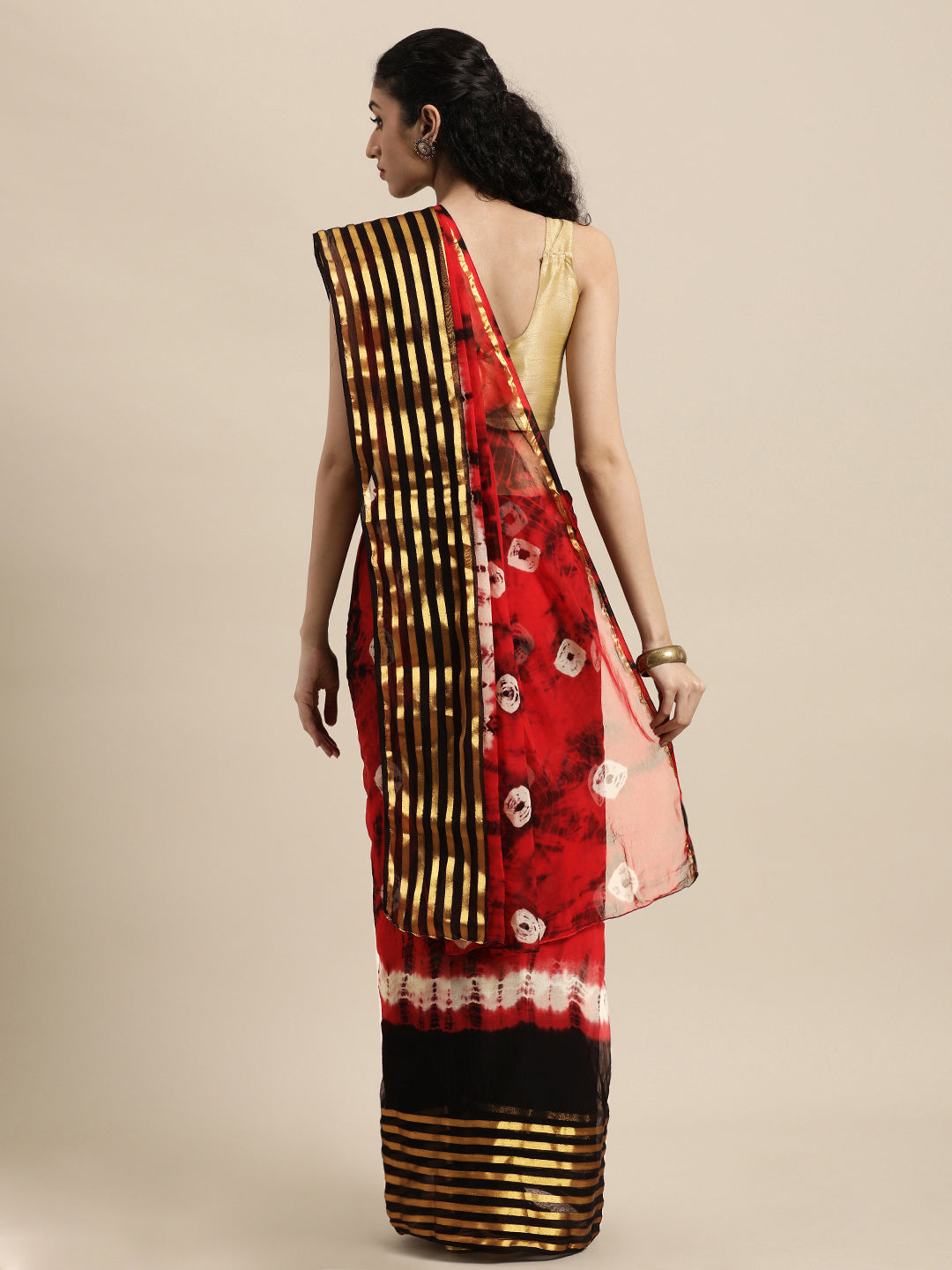 Red Hand Dyed Shibori Zari Work Art Silk Saree