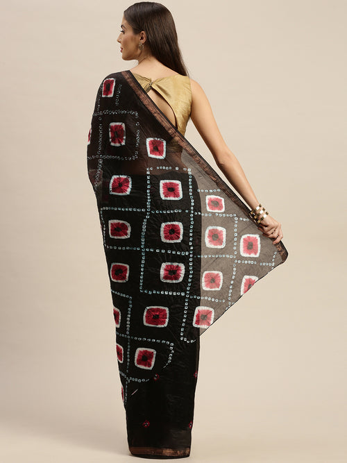 Black Bandhani Art Silk Saree With Border