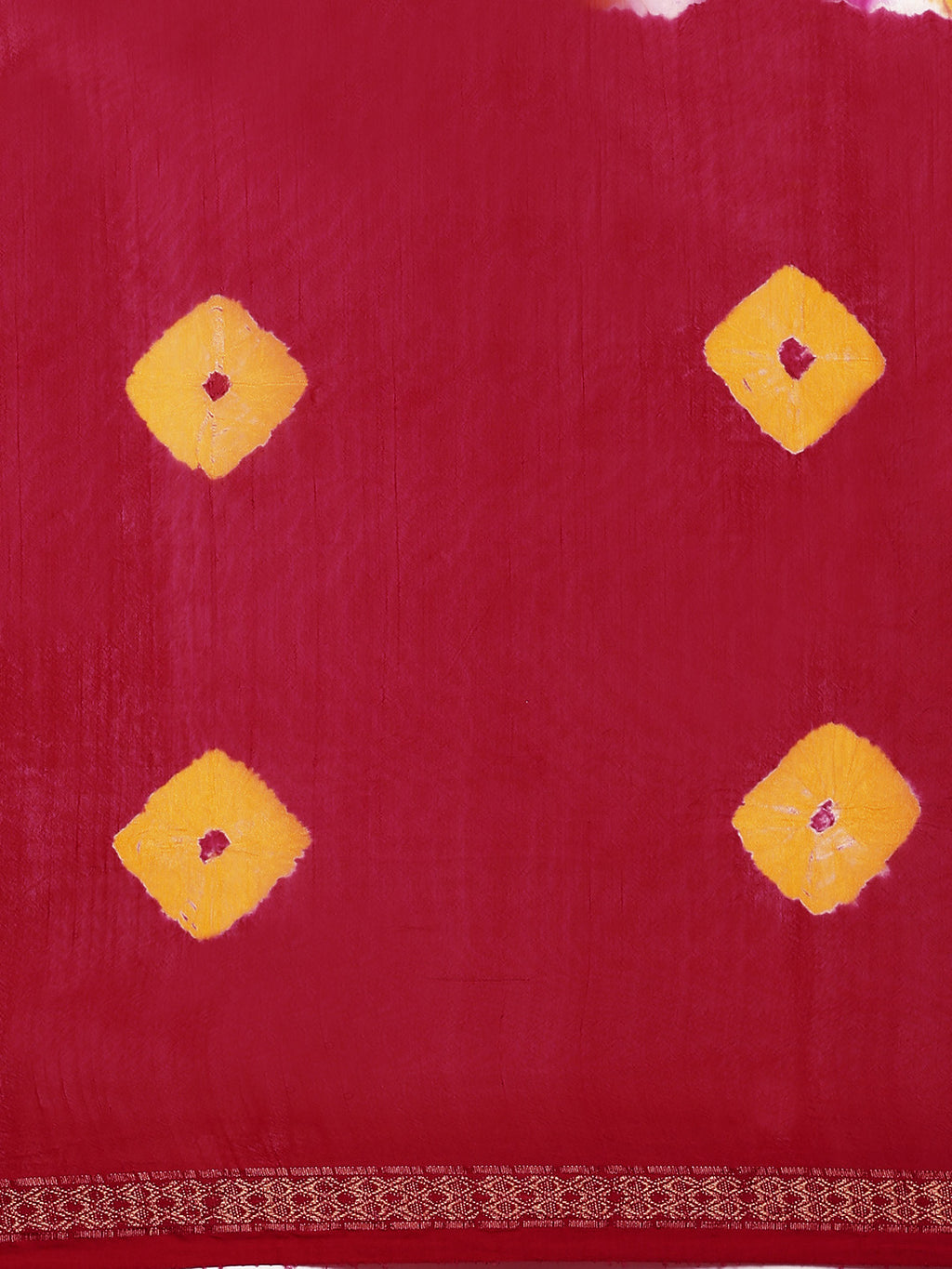 Red & Grey Bandhani Art Silk Saree With Zari Border