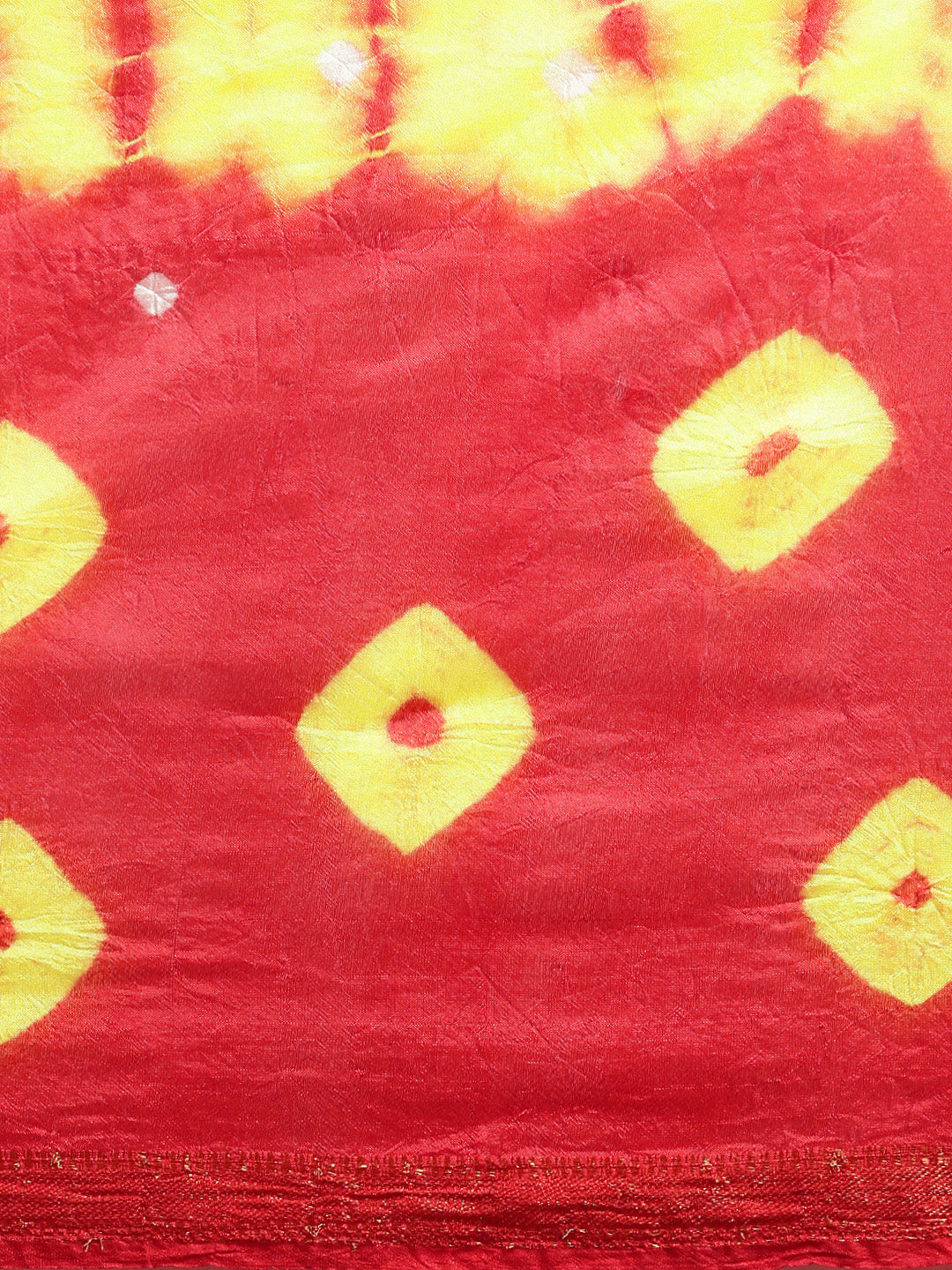 Red-Yellow Bandhani Art Silk Saree With Zari Border