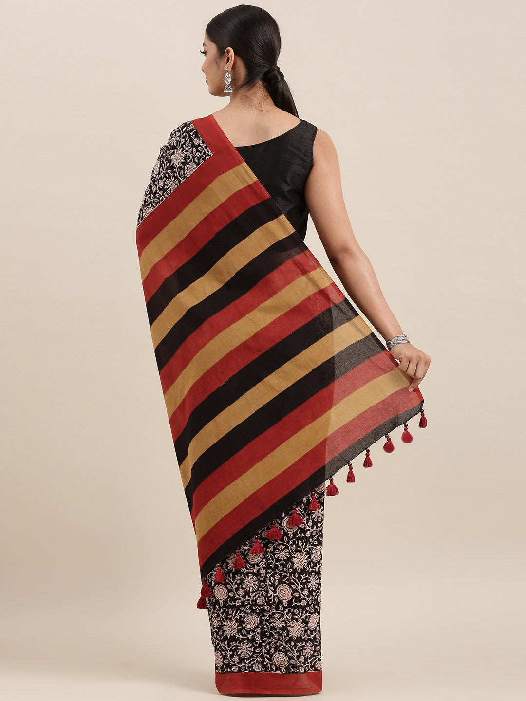 Black & Red Hand Block Printed Bagru Cotton Sustainable Saree