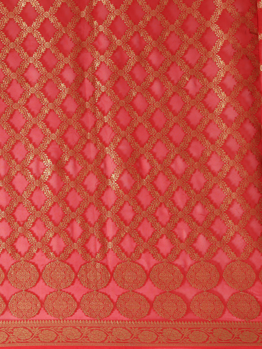 Red Floral Printed Zari Work Georgette Saree
