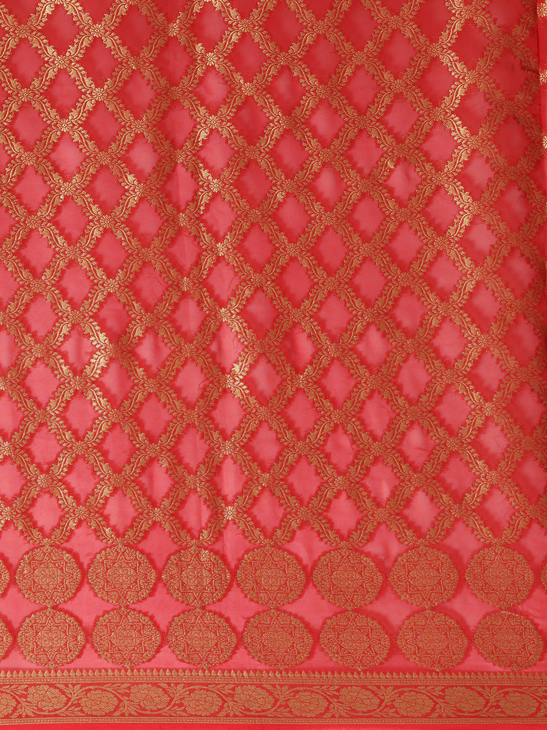 Red Floral Printed Zari Work Georgette Saree