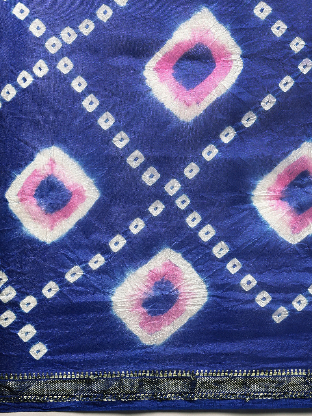 Blue Hand Dyed Bandhani Art Silk With Zari Border Saree