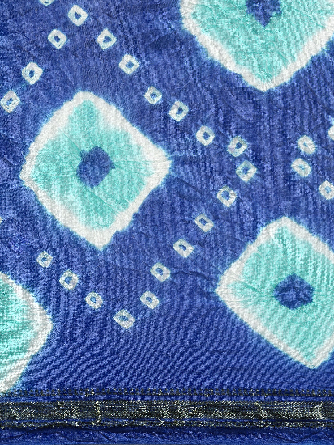 Blue Hand Dyed Bandhani Art Silk Saree With Zari Border