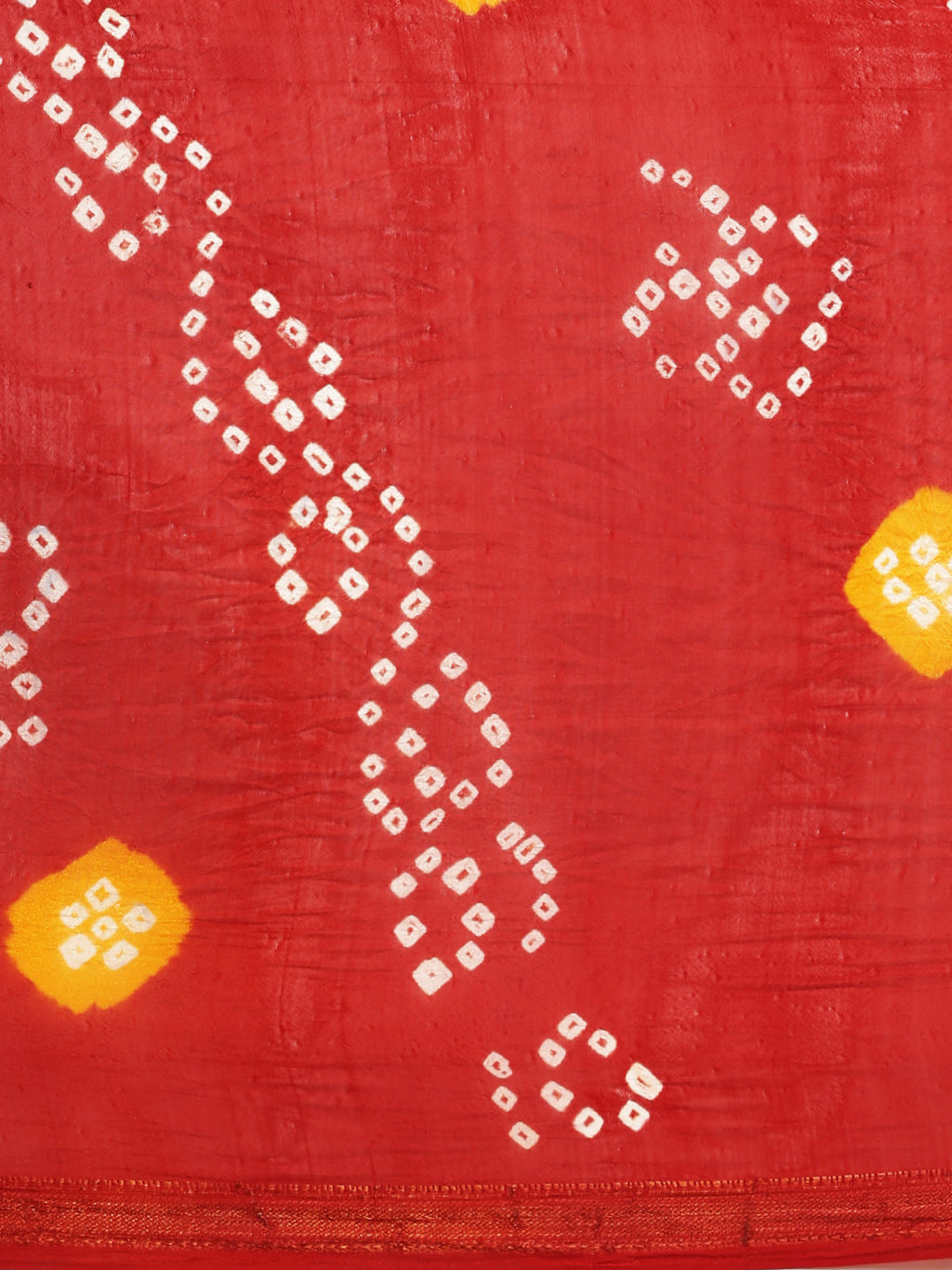Red Bandhani Art Silk Saree With Zari Border
