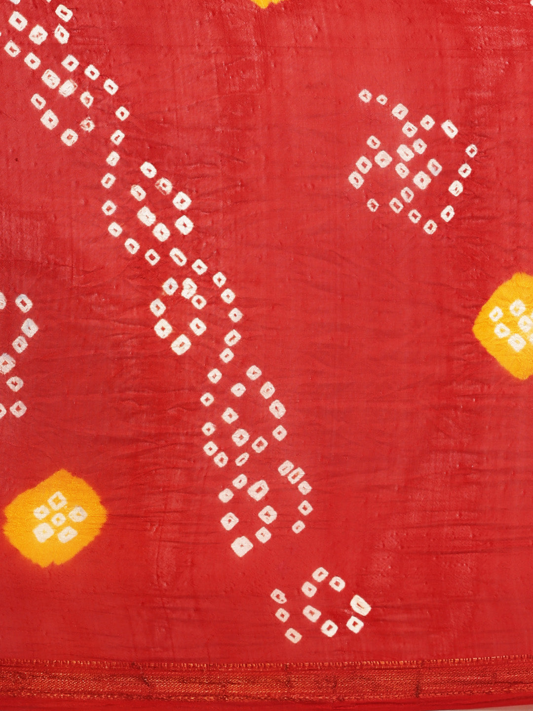 Red Bandhani Art Silk Saree With Zari Border