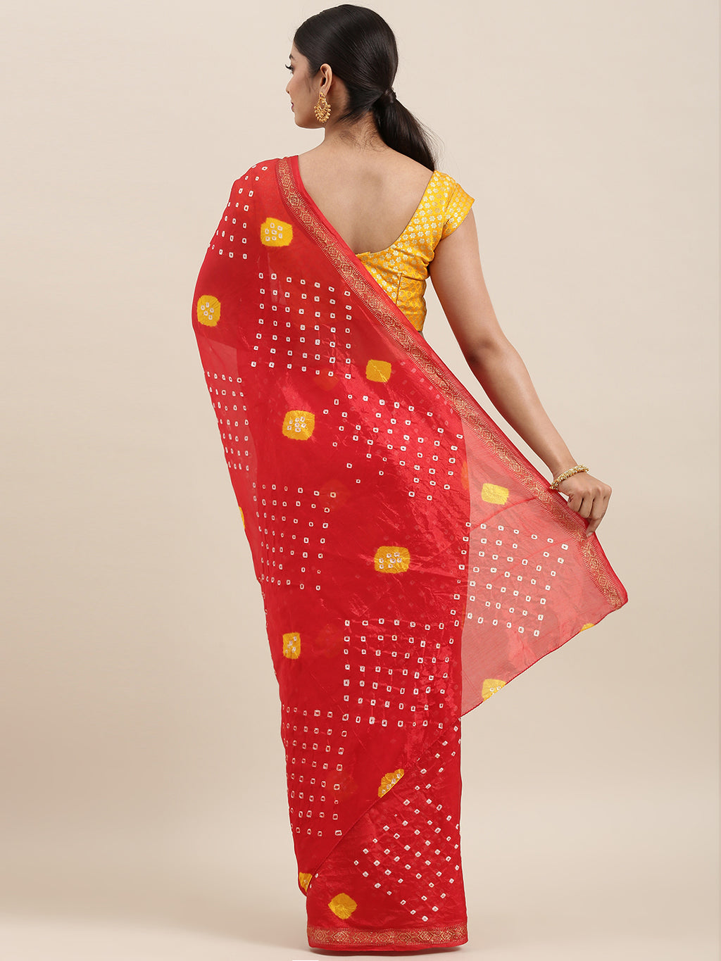 Red Hand Dyed Art Silk Saree