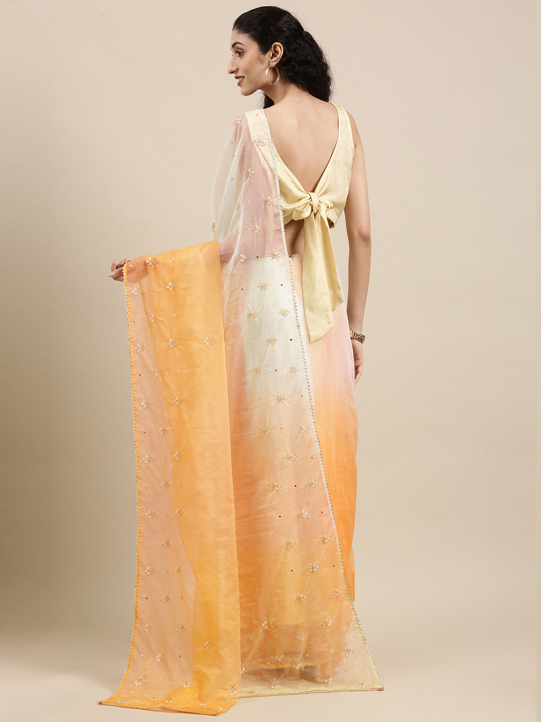 Light Yellow Shaded Handcrafted Organza Saree