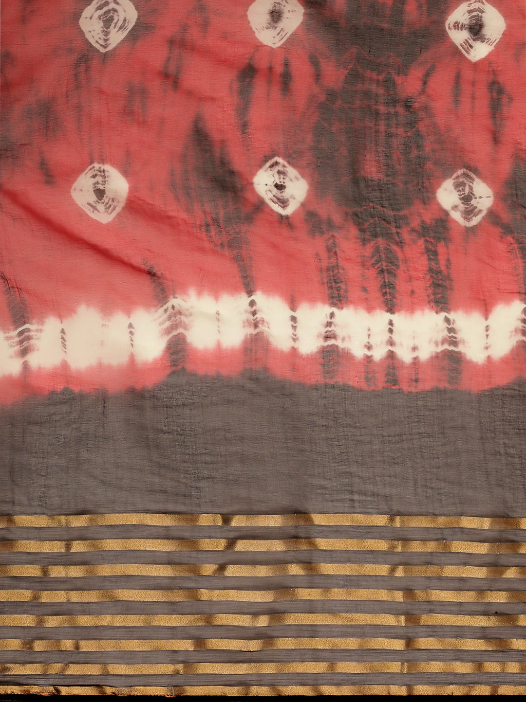 Red Hand Dyed Shibori Zari Work Art Silk Saree