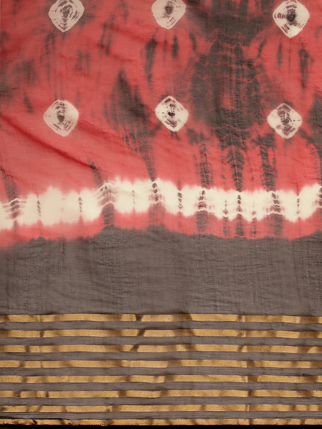 Red Hand Dyed Shibori Zari Work Art Silk Saree
