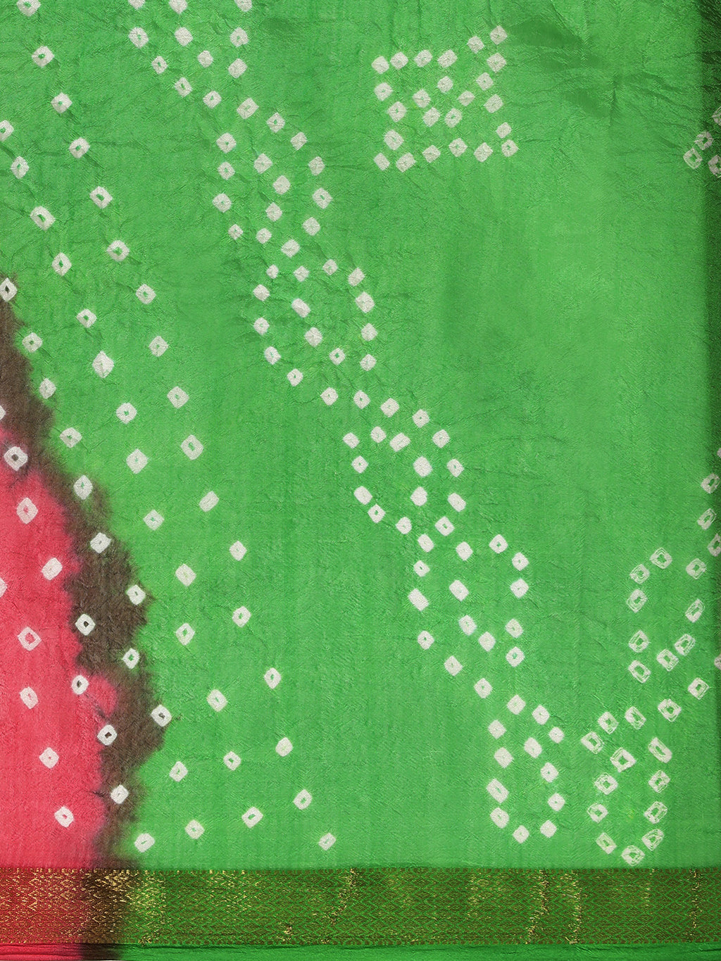 Green Shaded Bandhani Zari Work Art Silk Saree