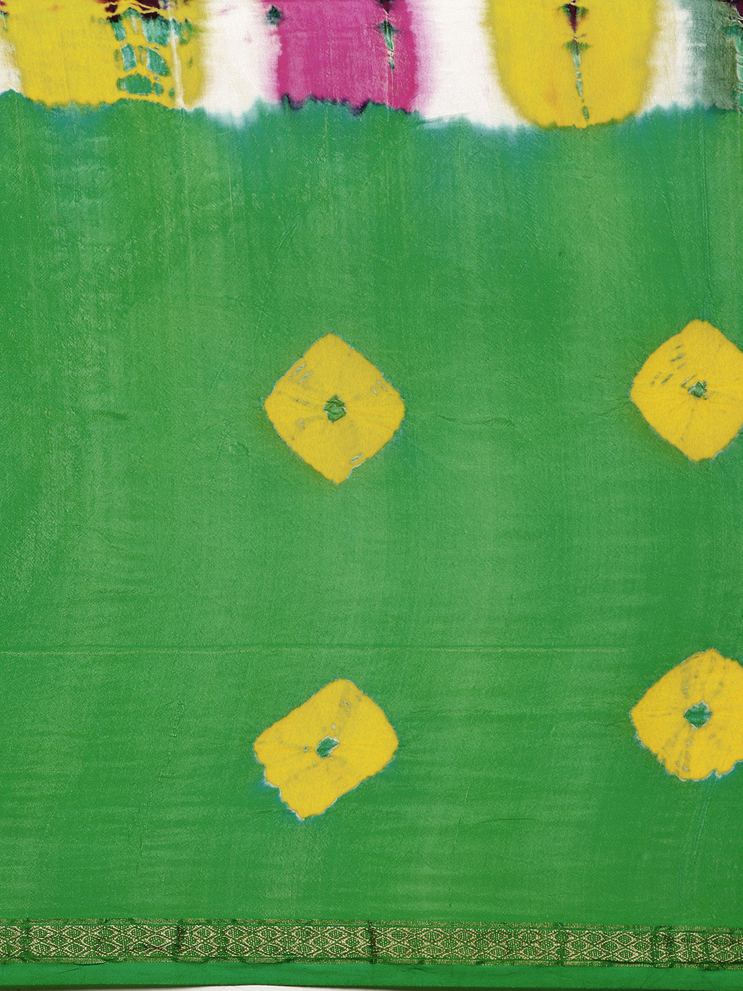 Pink & Green Hand Dyed Bandhani Zari Work Art Silk Saree