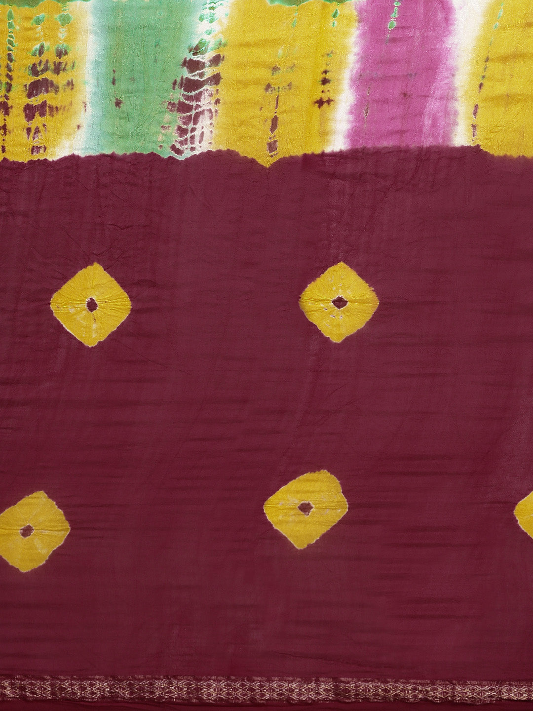 Maroon Shaded Bandhani Zari Work Art Silk Saree