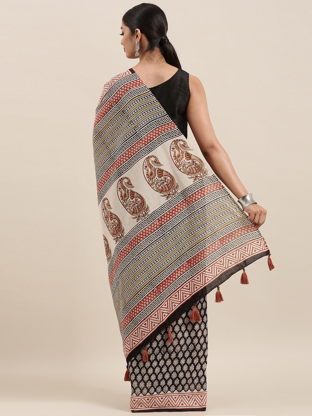 Black & Maroon Hand Block Printed Bagru Cotton Sustainable Saree