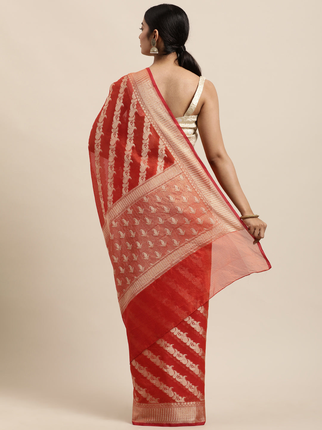 Orange Woven Design Zari Cotton Silk Kota Saree