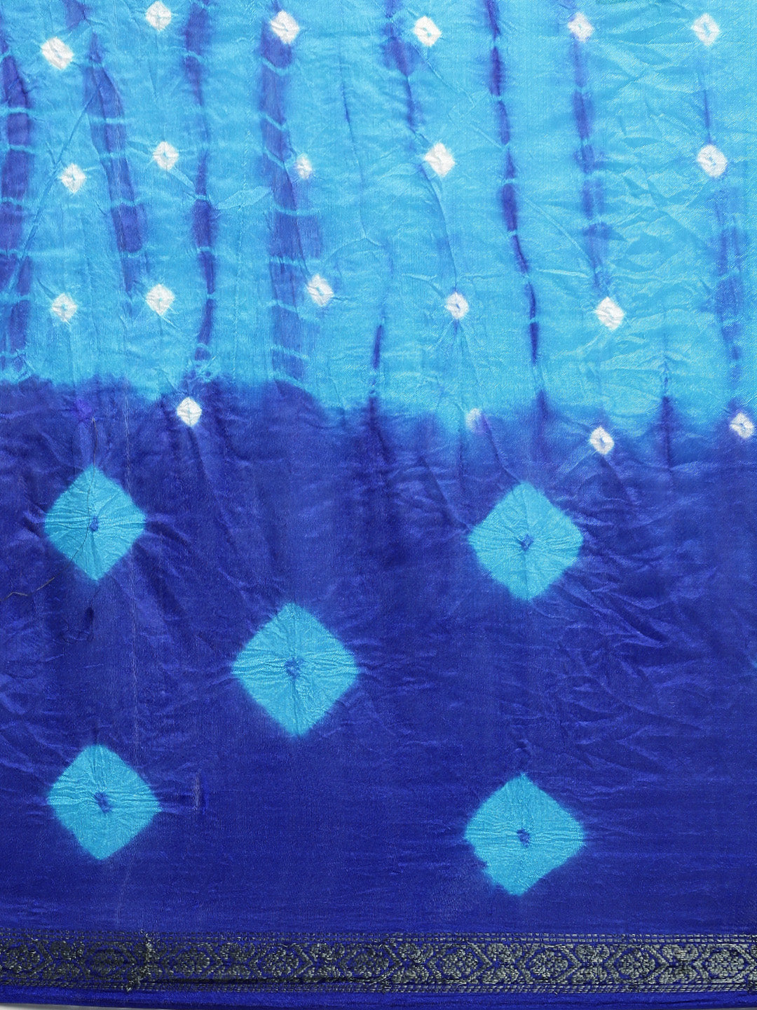 Turquoise Blue Hand Dyed Bandhani Zari Work Art Silk Saree