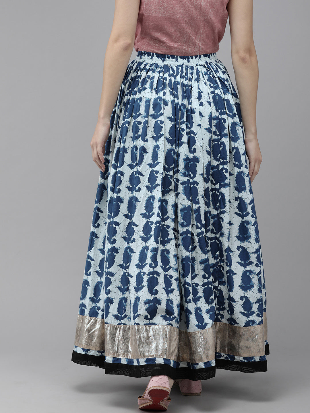 Women Blue Tie & Dye Flared Maxi Skirt