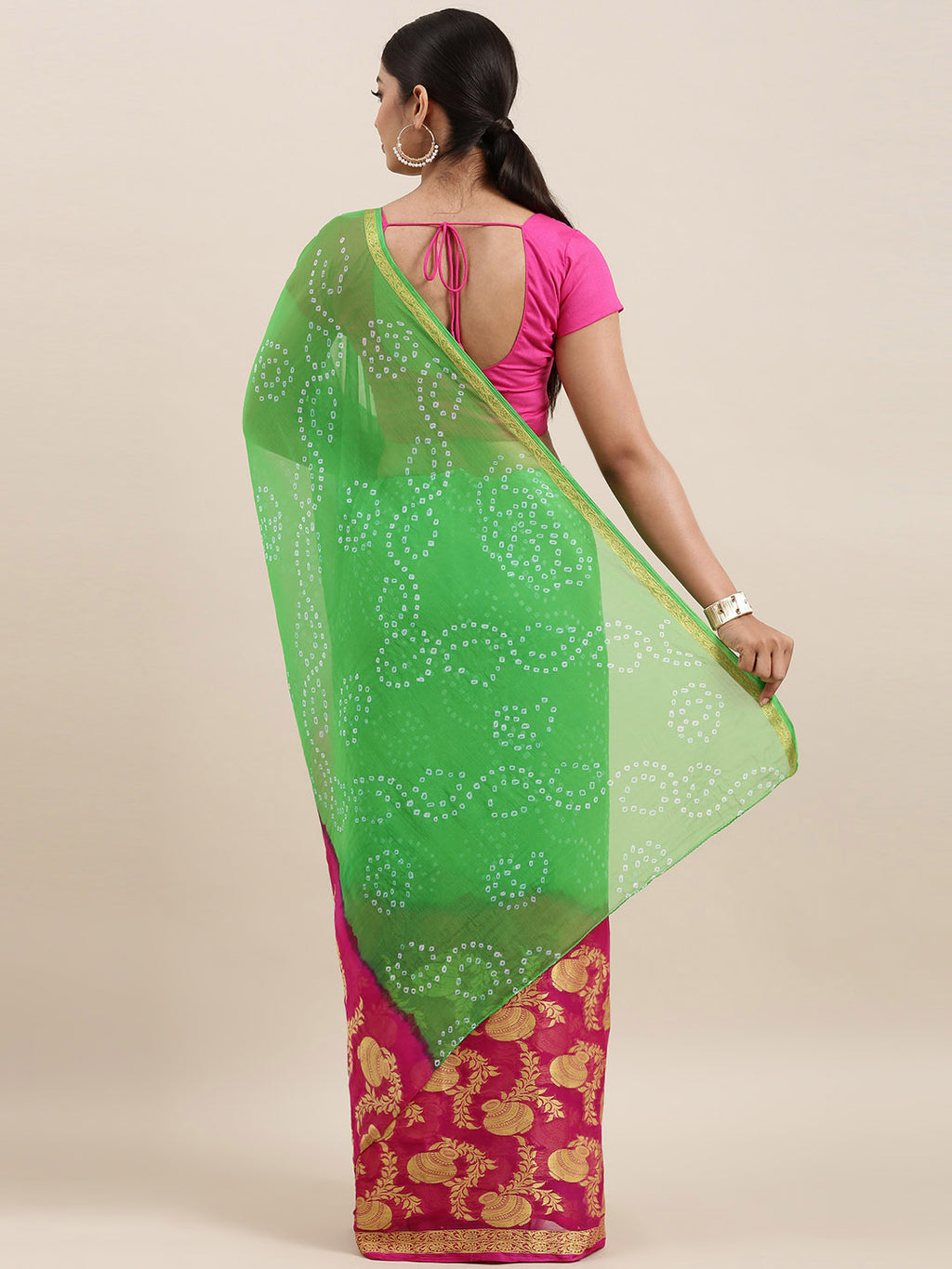 Green Bandhani Chiffon Saree