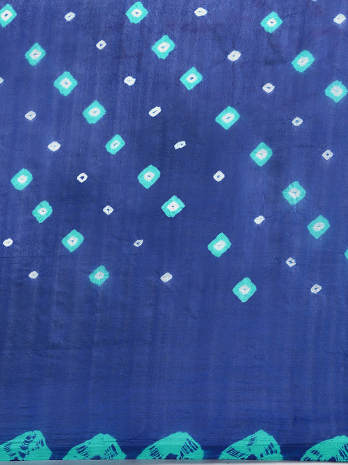 Blue Hand Dyed Bandhani Art Silk Saree