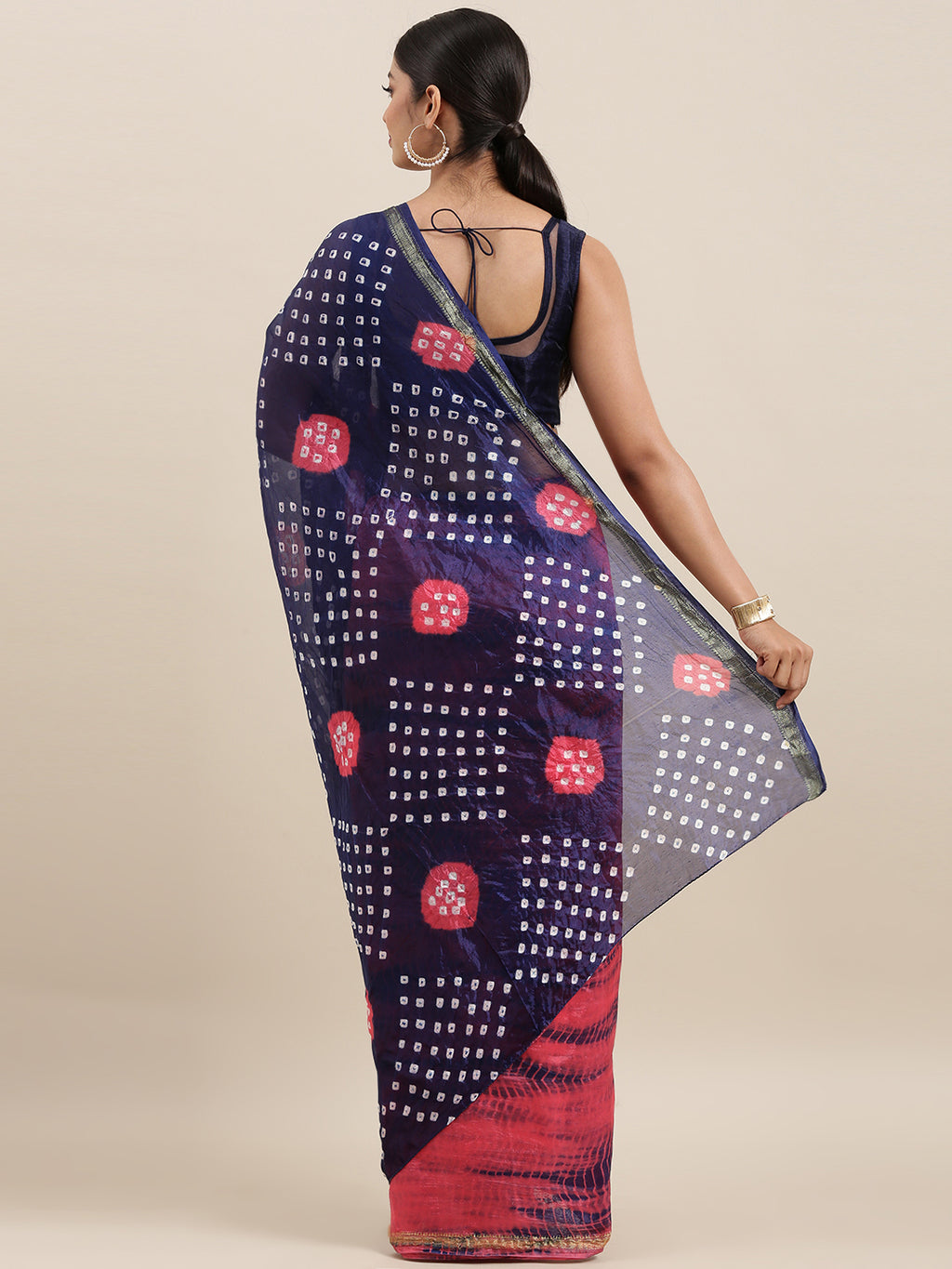 Pink & Blue Art Silk Bandhani Saree