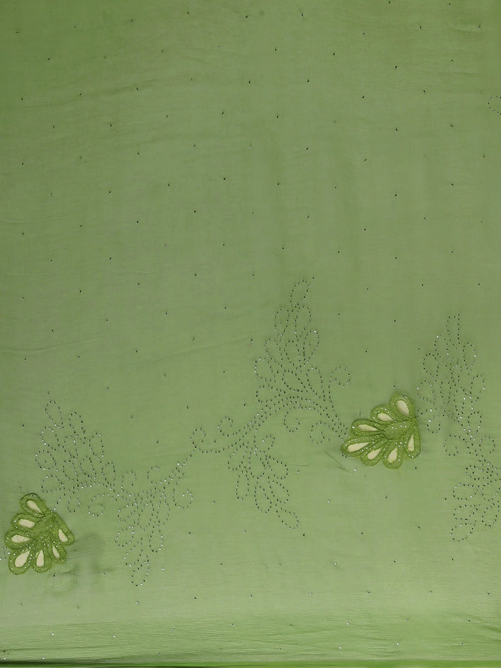 Green Hand Embroidered Mukaish net-patch Chiffon Saree