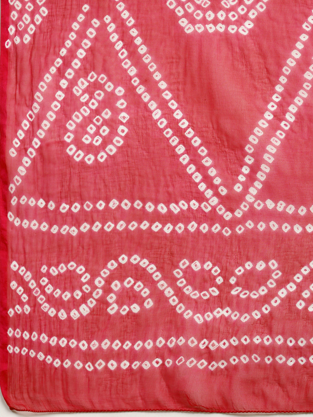 Red & White Bandhani With Leheriya Chiffon Saree