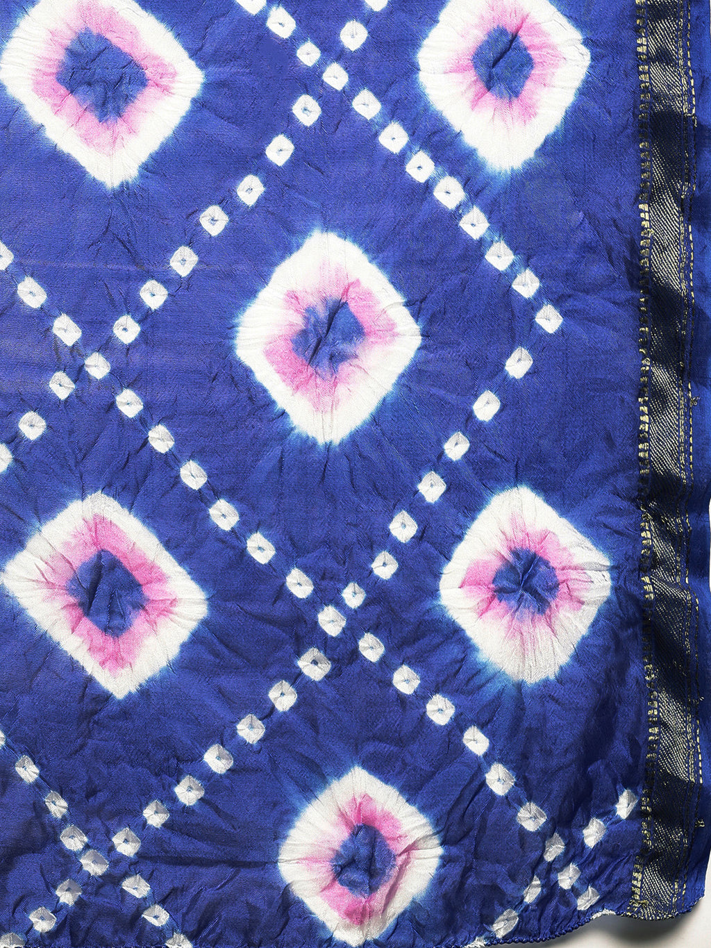 Blue Hand Dyed Bandhani Art Silk With Zari Border Saree