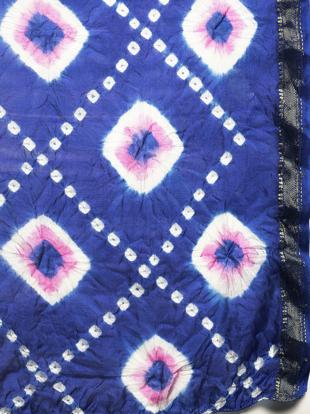 Blue Hand Dyed Bandhani Art Silk With Zari Border Saree